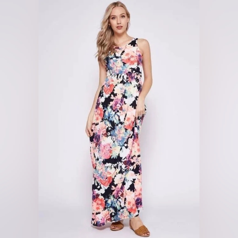 Shelby & Palmer Women's Size 12 Black/Multi Floral Maxi Dress - Picture 12 of 12